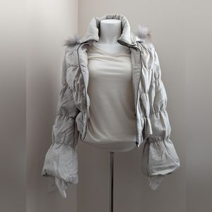 NWT RYU Puffy Wool Jacket With Fur Lined Detachable Hood - Size L